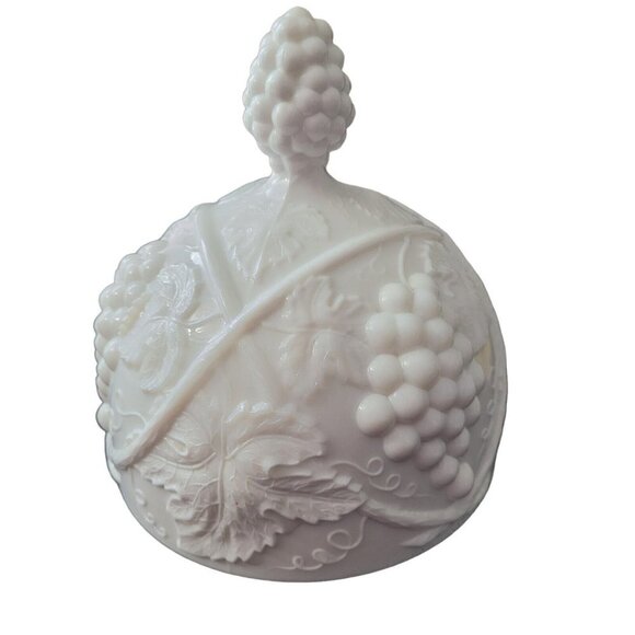 Vtg Duncan Miller Tiffin Palm Beach Milk Glass Round Butter Dish HTF Grapes MCM - Picture 7 of 12
